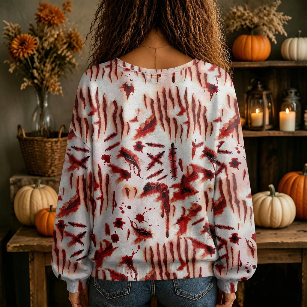 Women's V-Neck Halloween Shirt for Fall, Seasonal Top for Ladies