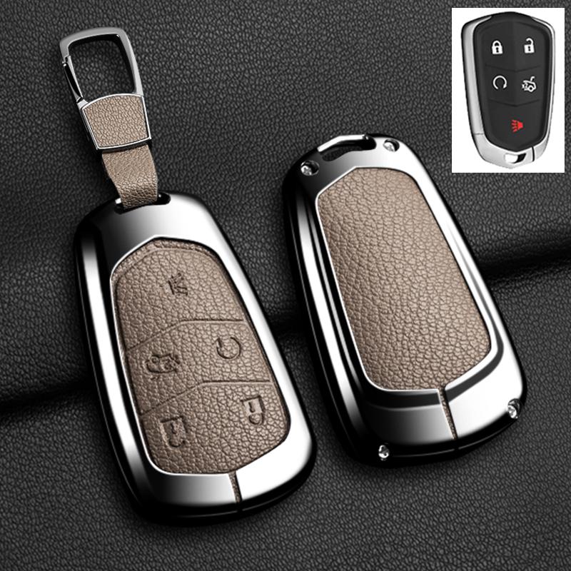 AASL1 Car Key Case Cover For Cadillac Xt5 XTS CTS SRX ATSL XT4 CT6 ATS Escalade ESV DTS ELR STS 2014-2018 Zinc Alloy Leather Keychain
