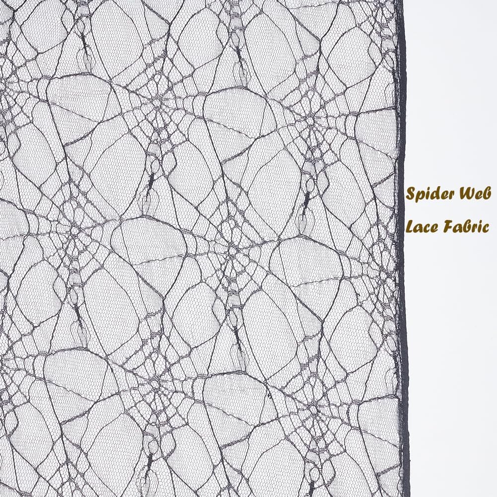 PH PandaHall 70x62 Inch Spider Web Lace Fabric, Black Lace Web Embroidered Lace Sewing Fabric Tablecloth Fabric Lace for DIY Dress Party Overlay