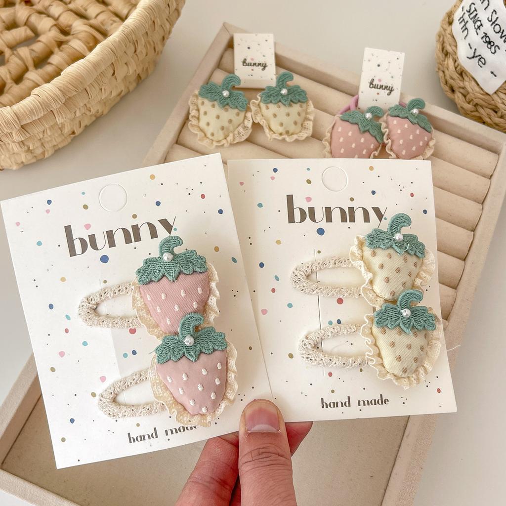 2 Stück/Set Erdbeer-Haarspangen für Baby Mädchen Spitzen-Haarspangen Haarnadeln Pferdeschwanzhalter Gummibänder Kinder Kopfschmuck Haaraccessoires