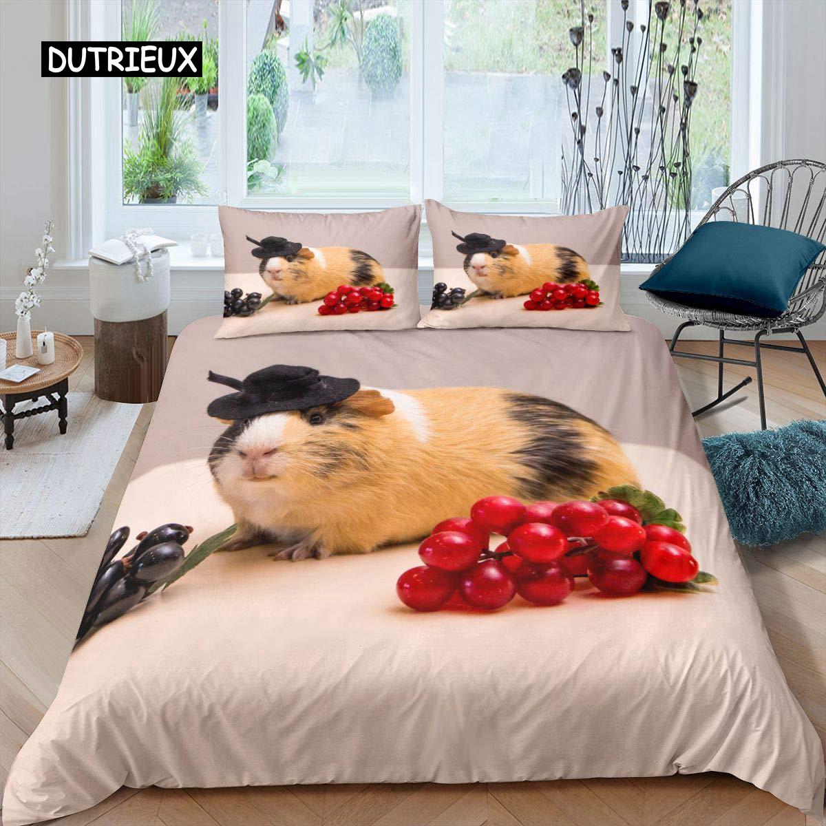 Cavia Dekbedovertrek Set Schattig Cavia Patroon Beddengoed Set Dieren Dekbedovertrek voor Jongens Meisjes Tuin Natuur Polyester Beddengoed Set EU single(135x200cm)