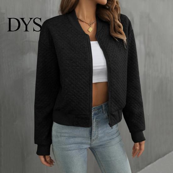 Fall Outerwear Women Jacket O Neck Solid Color Zipper Closure Coat Loose Thermal Short Thick Type Elastic Cuffs Long Sleeved Commuting Dating