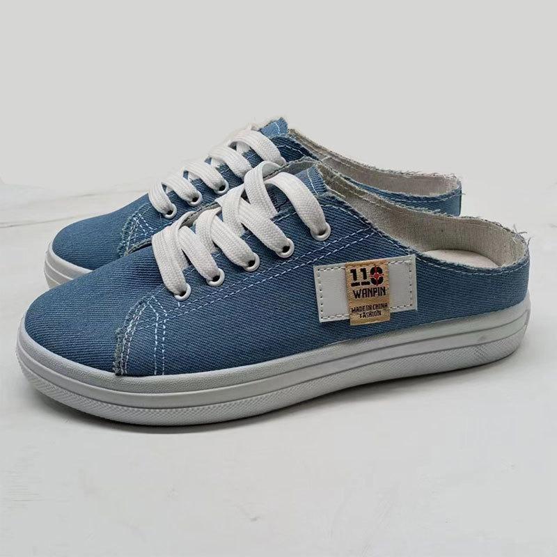 Women  New Korean Style Canvas Skate Shoes, Summer Thin Upper Versatile White Flat Shoes, Flat Thick Sole Trendy Casual Sneakers for Female Students