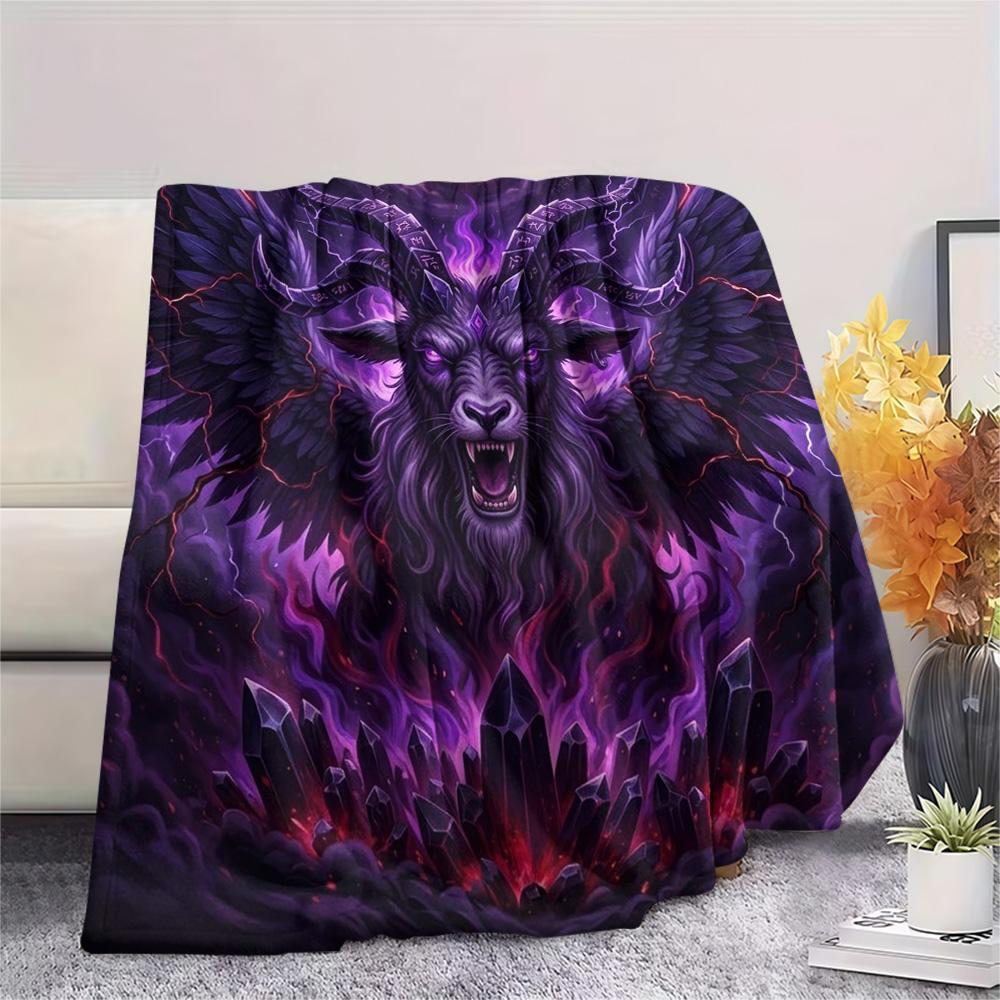 1Pc Satanic goat Print Flannel Blanket, High quality Comfortable for All Seasons, Home Decor, Warmth and Comfort, Perfect for Christmas Gifts