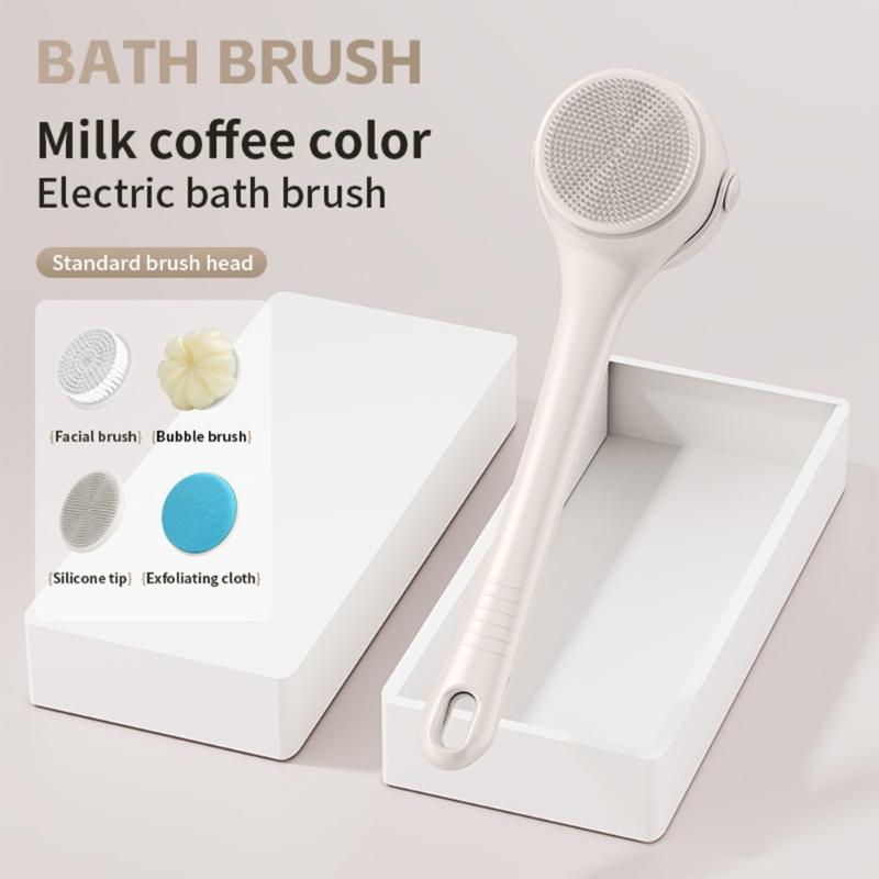 Electric Soft Body Bath Brush Shower Scrubber Double Handle Back Rubbing Machine Long Handle Cleaning Brush Bathroom