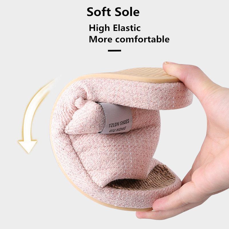 Fashion Breathable Flax Slippers Women Men Indoor Mute Slipper Anti-slip Lovers House Floor Shoes Soft  Ladies Summer Home Slides
