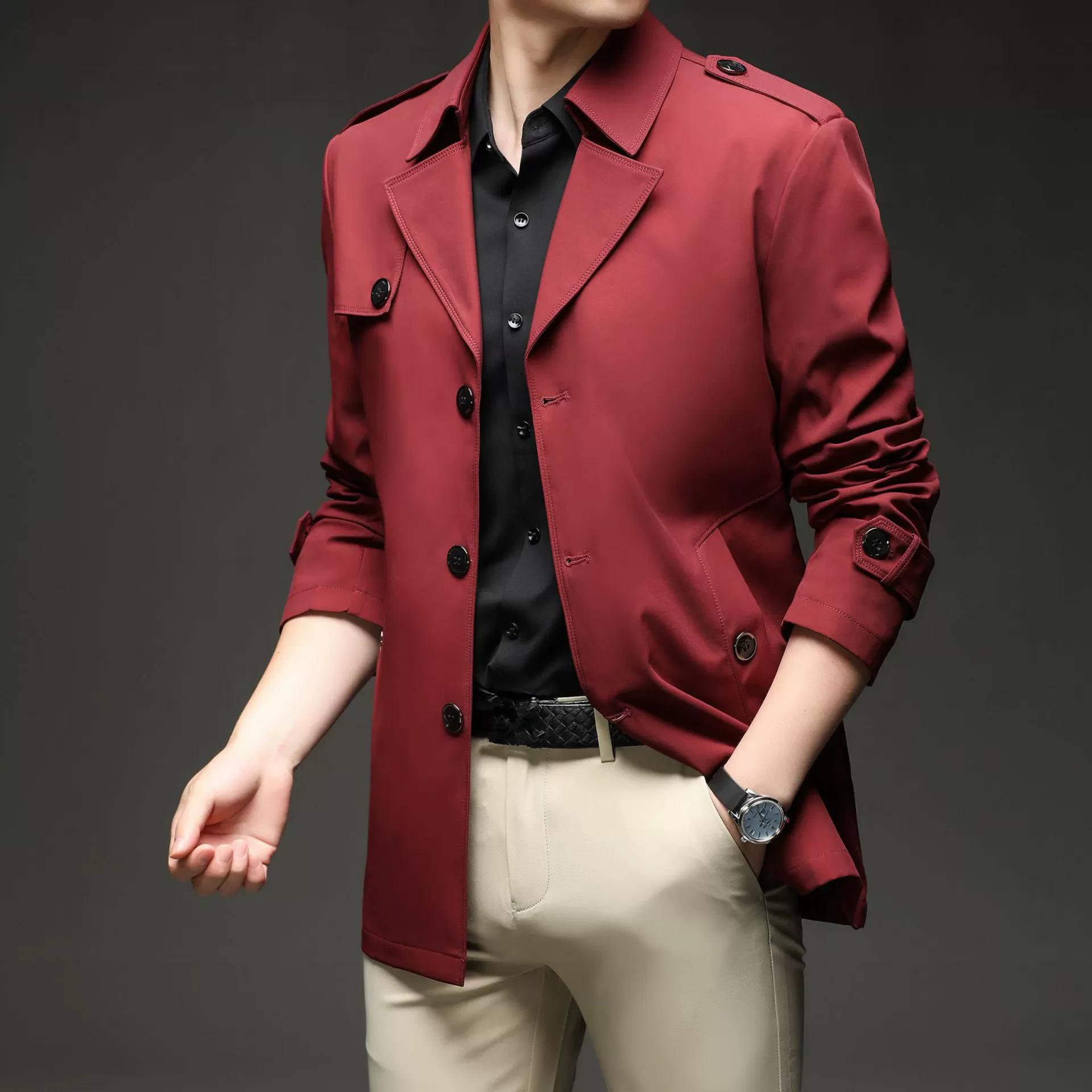 

Весна Осень Длинный Тренч Мужской Отложной Воротник Мода Деловой Повседневный Ветровка Пальто Мужской Английский Стиль Верхняя Одежда Большого Размера 7XL красный