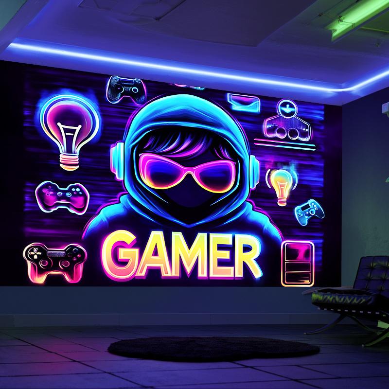 

VIKAMA Neon GAMER Esports Tapestry Colorful Esports Room Background Wall Game Theme Bedroom Decoration 74x94cm(29x37in)