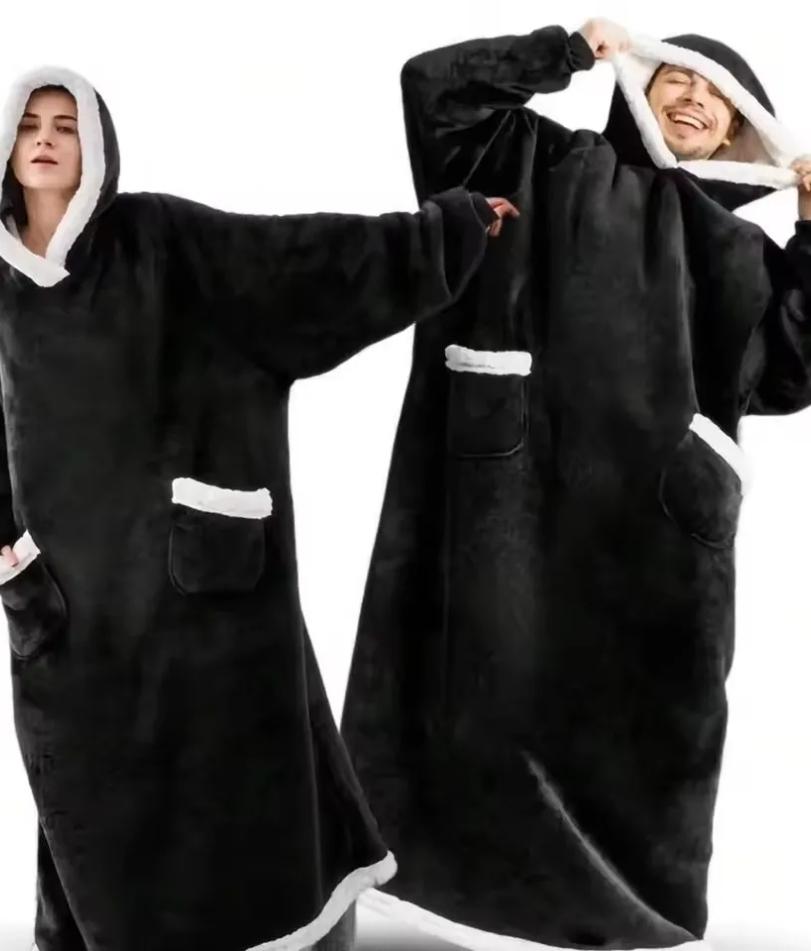 180cm Super Long Flannel Blanket Pyjamas with Sleeves Winter Hoodies Sweatshirt Women Men Pullover Fleece Giant Oversized Outdoo