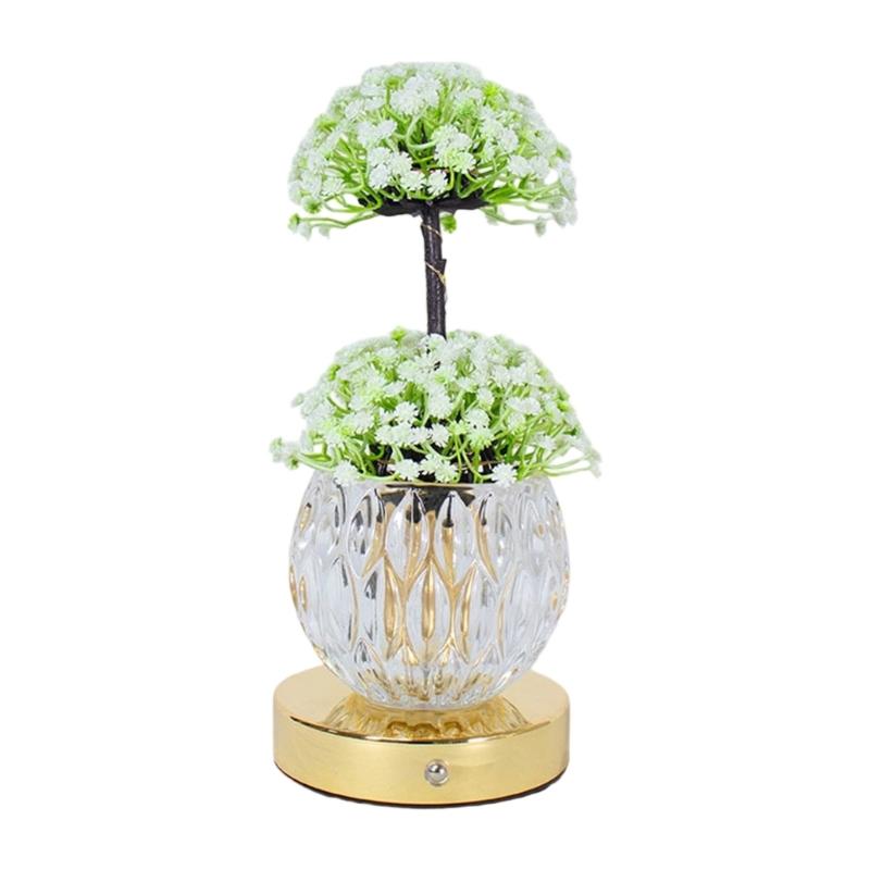 Decorative Flower Glass Bottle USB Night Light Decorative Lamp with Touch Control for Living Room Bedroom Dining Room