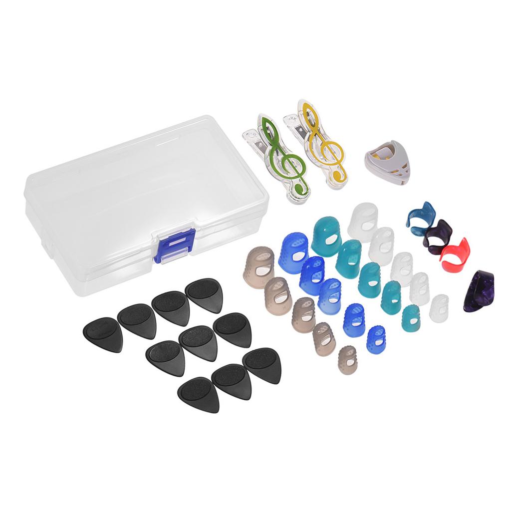 Guitar Accessories Kit Includes 20pcs Silicone Guitar Finger Protectors + 10pcs Guitar Picks + 4pcs Thumb & Finger