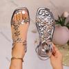 Böhmische Damen-Flatsandalen mit eckiger Zehenpartie, verziert mit floralen Verzierungen, modische Strandurlaubs-Komfortschuhe, Outdoor-Schuhe