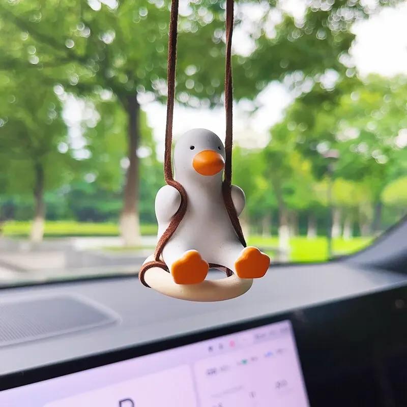 Swing Duck Rearview Mirror Pendant - Cute Anime Gypsum Car Interior Ornament Decoration Accessories