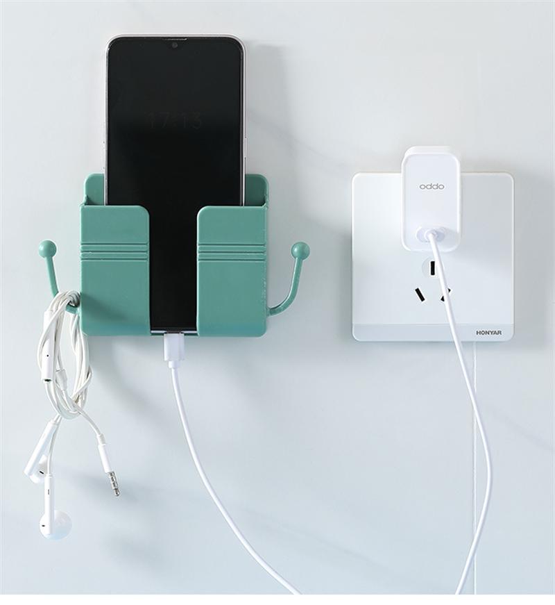 Wall Mobile Phone Holder Plug Phone Charging Stand Remote Control Storage Box Bracket Punch-Free Mounted Organizer Holders