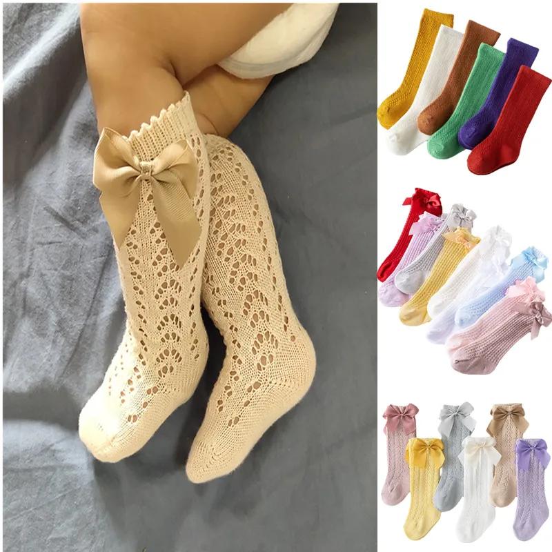 Children Girls Royal Style Bow Knee High Fishnet Socks Baby Toddler Bowknot In Tube Socks.Kid Hollow Out Sock Sox 0-3Y Clothes