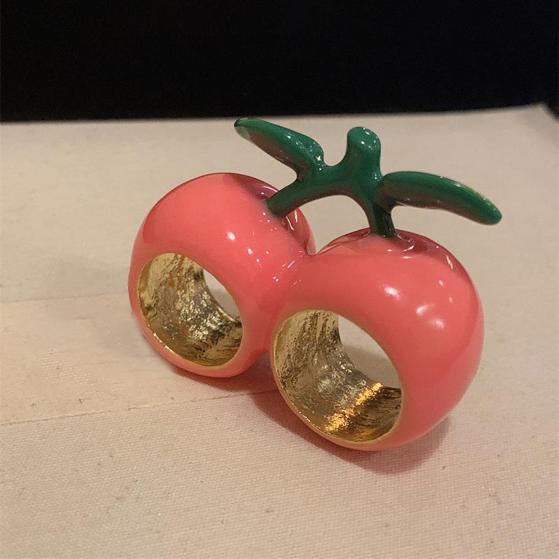 Einzigartiger Erdbeer-Drip-Öl-Ring Zitrone Tropfendes Öl-Gemälde Ring Koreanischer Stil Kirschfrucht Emaille-Ring Geschenk