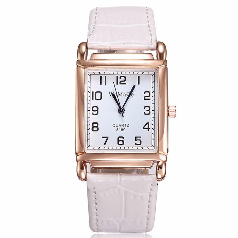 Women Watch Square Quartz Wristwatch Rectangle Leather Female Clock