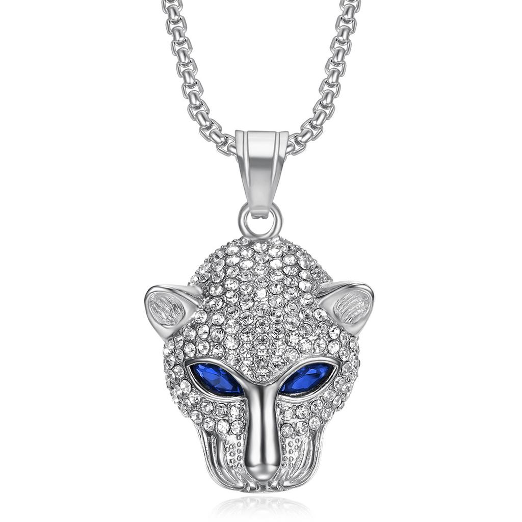 2026 Jewelry Inlaid with Zircon Men's Exquisite Jewelry Necklace Green Red Eyes Leopard Head Pendant Trendy Brand Jewelry Men's and Women's Necklace