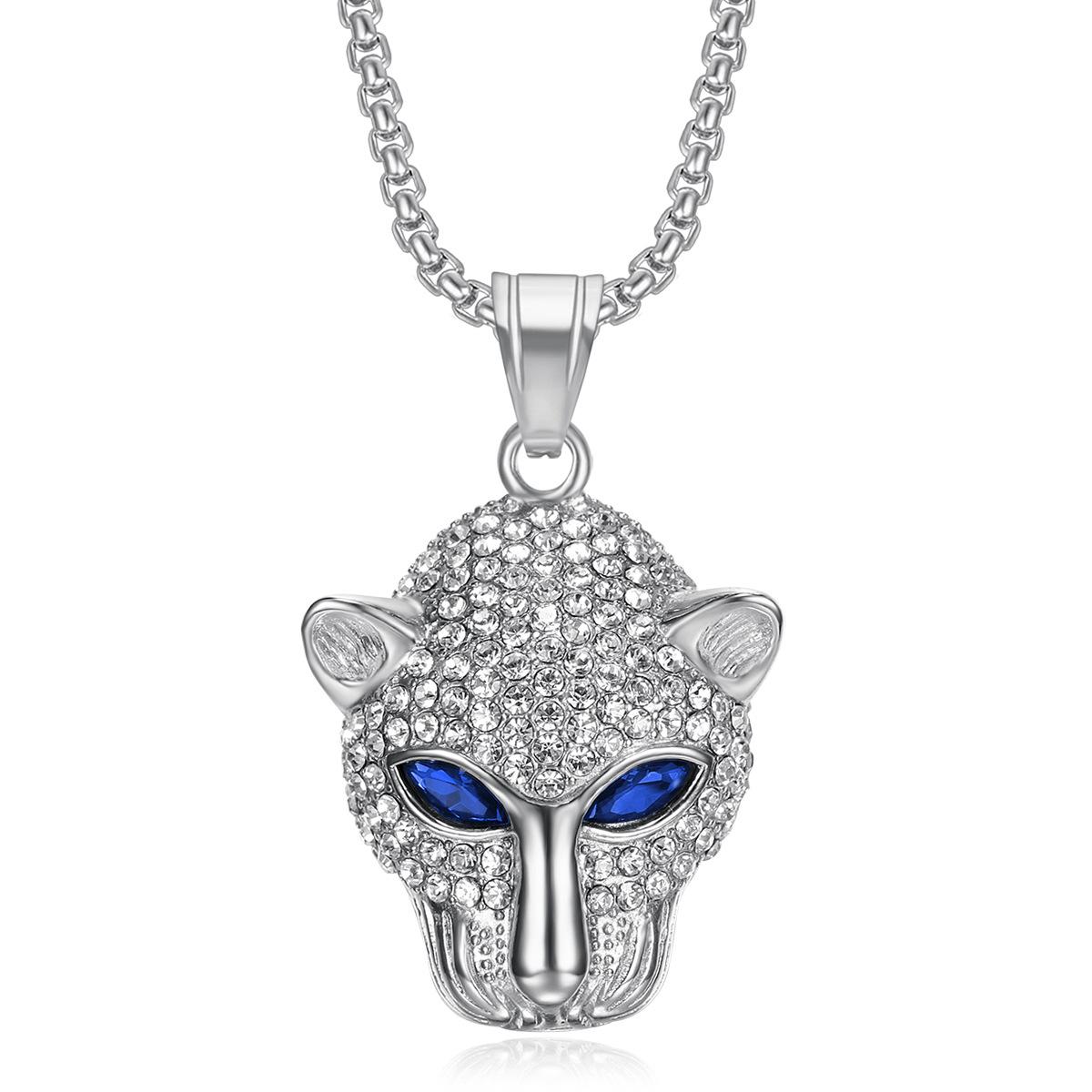 

2026 Jewelry Inlaid with Zircon Men s Exquisite Jewelry Necklace Green Red Eyes Leopard Head Pendant Trendy Brand Jewelry Men s and Women s Necklace 60CM