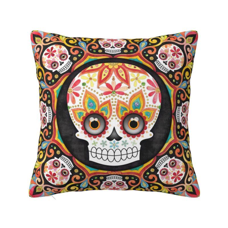 Day Of The Dead Floral Cushion Cover 40x40cm Halloween Sugar Skull Velvet Luxury Pillow Case Living Room Decoration