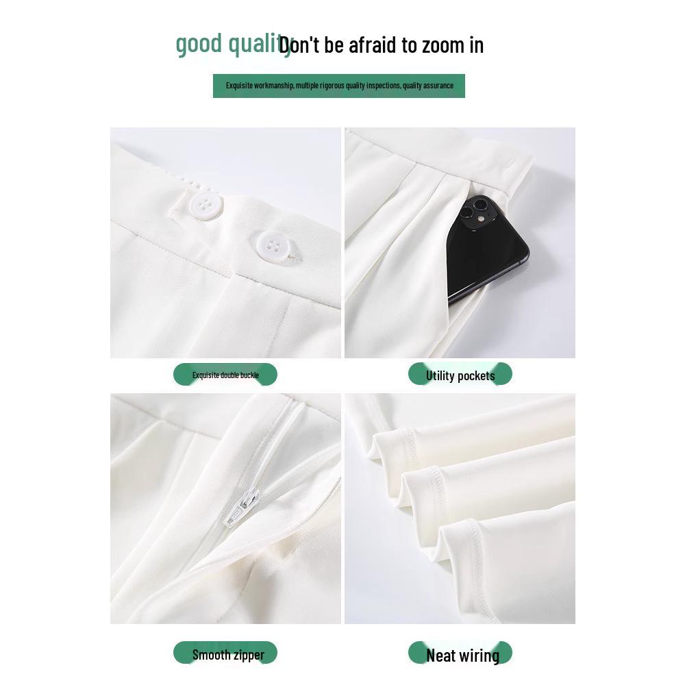 Women's Spring/Summer High Waist Apricot Wide Leg Draping Pants - Loose, Floor-Length, Petite Fit