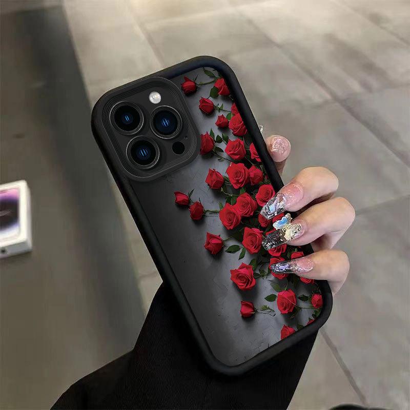 

Цветочный чехол для телефона Glacier Rose для iPhone 15/14/13/16 Pro Max - Высококлассный ретро-дизайн с амортизацией и защитой от царапин iphone13 чёрный