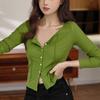 Shell Button High Waist Short T-shirt for Women with Sexy Long-sleeved Temperament Cotton Top