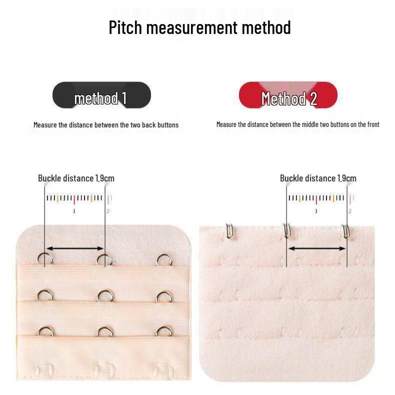 Kompaktní prodlužovač podprsenky: 4 řady, rozteč háčků 1,5 cm, 6,5 cm široké háčky z nerezové oceli