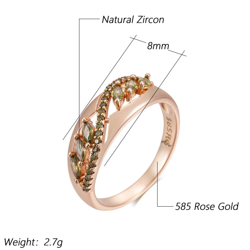 Unique  Rose Gold Color Crystal Ring For Women Fashion Olive Green Natural Zircon Accessories Vintage Daily Jewelry