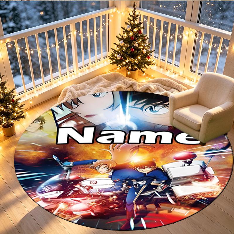 Custom Name Personalized Detective Conan Print Round Rug, Versatile Home Decor Carpet, for Playroom, Apartment, Balcony, Entryway, Hallway Gift