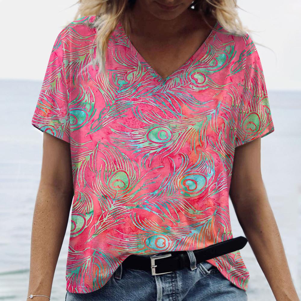 Новые яркие женские футболки с принтом павлиньего пера размера плюс — фото 16