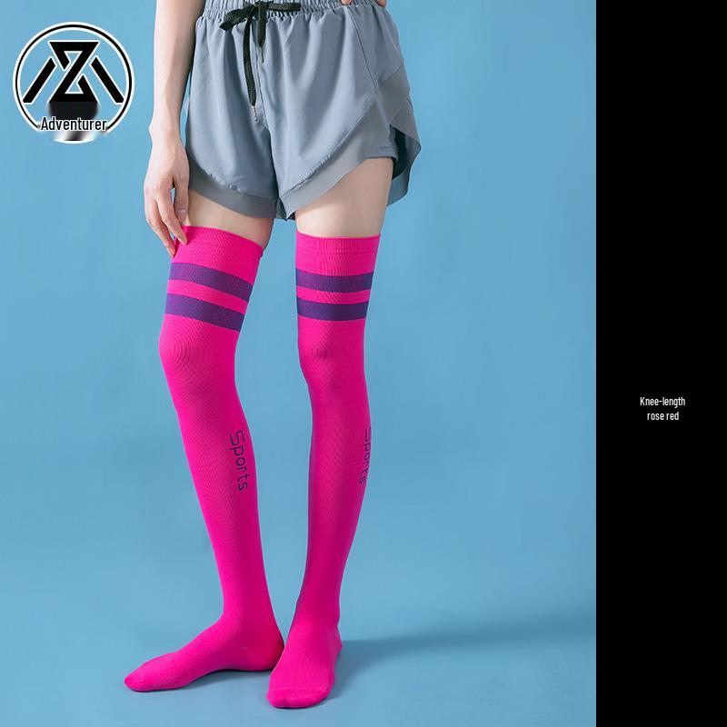 Meias de Compressão Acima do Joelho para Yoga, Aeróbica e Corrida - Design Elegante de Duas Listras