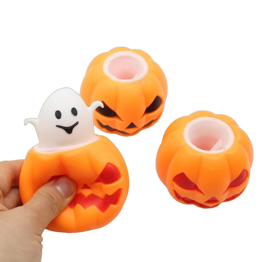 112PCS Halloween Pumpkin Squeeze Cup Sensory Toys Stress Relief Pop Up Ghost Squeeze Ball Halloween Gifts for Kids Juguetes