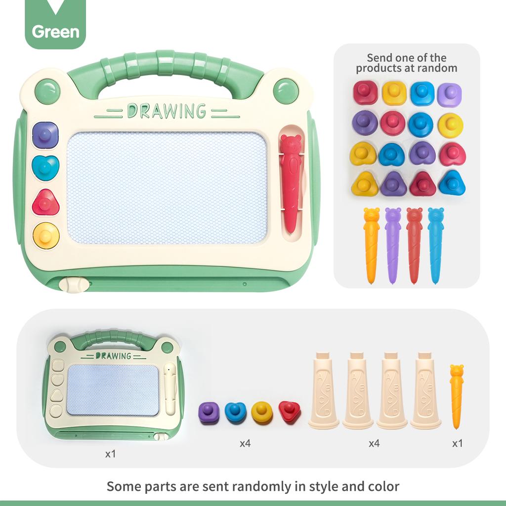 Kids Magnetic Drawing Board with Stand, 4-Color Erasable Doodle Board with Stamps, Portable Educational Drawing Toy for Toddlers