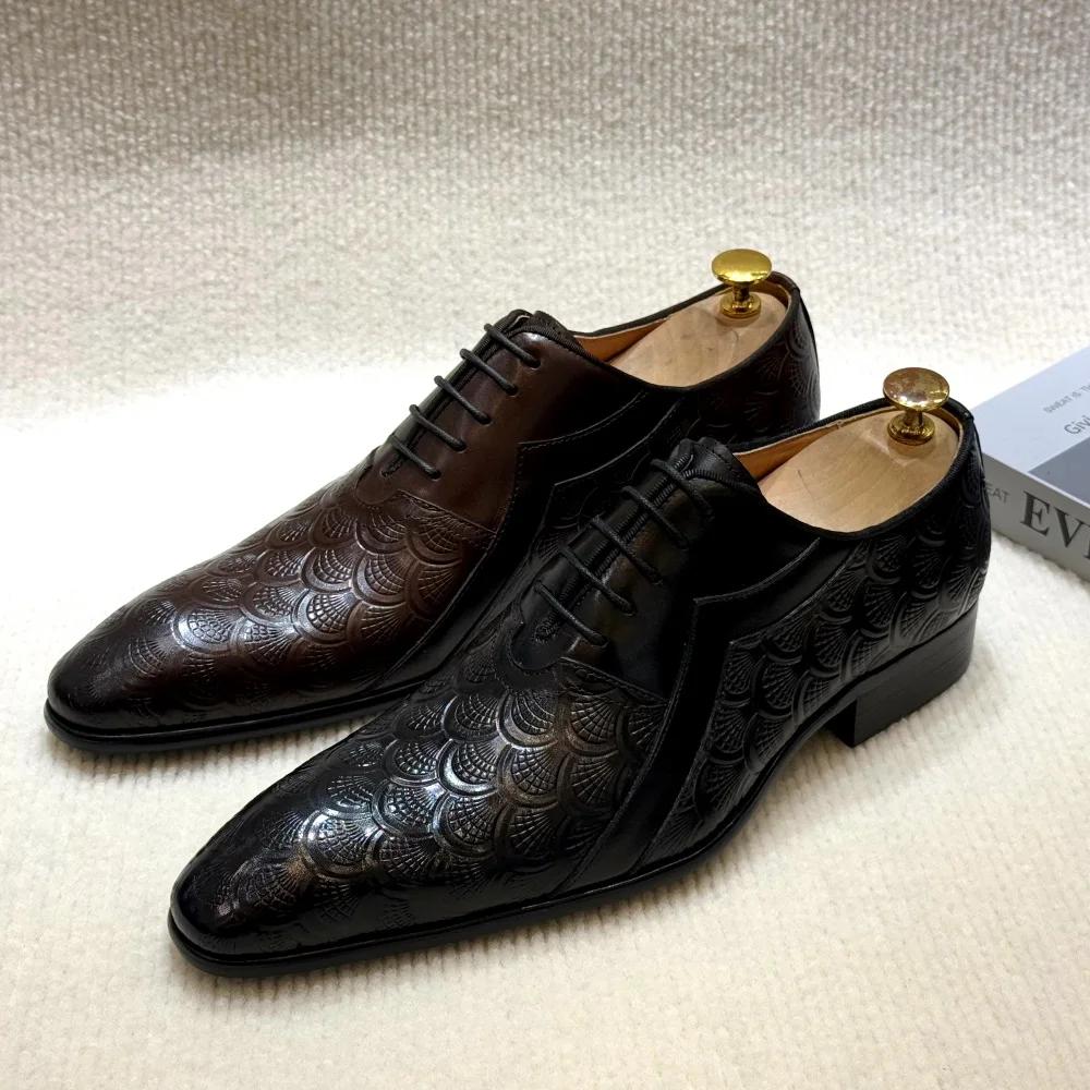 Módní Pánské Italské Designérské Ručně Šité Boty z Pravé Kůže Černé Hnědé Oxfords Business Office Šněrovací Derby Boty