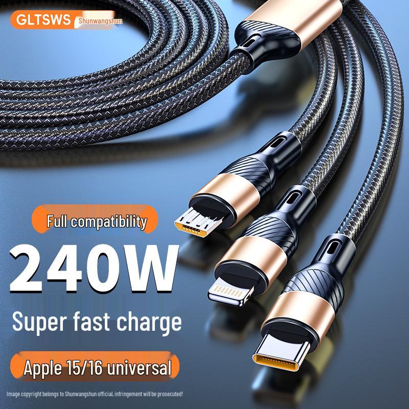 

Multi-Device Fast Charging Cable: 3-in-1 Compatible with Apple, Huawei, Tablets