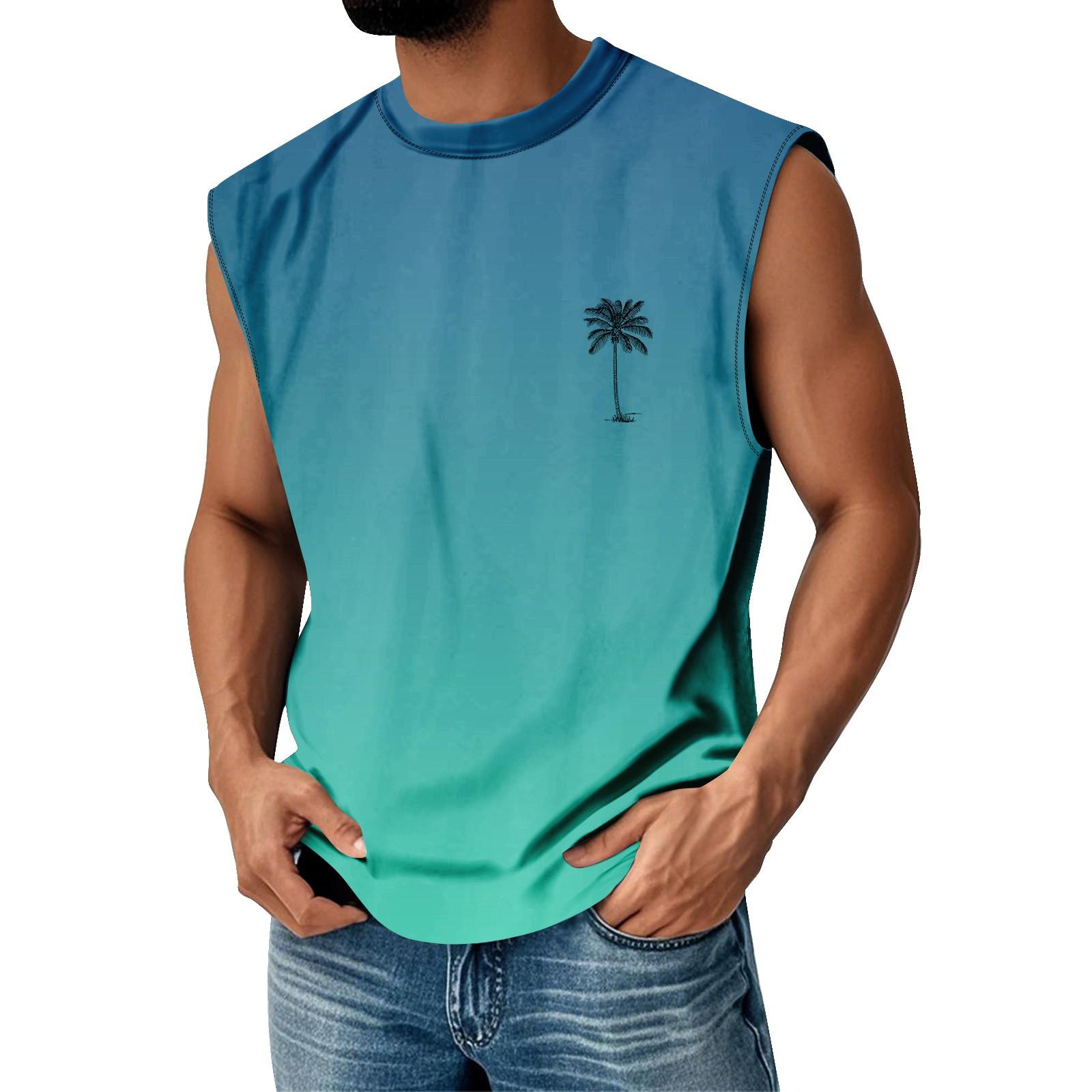

Men s Summer Print Round Neck Gradient Sports Casual Sleeveless Vest S