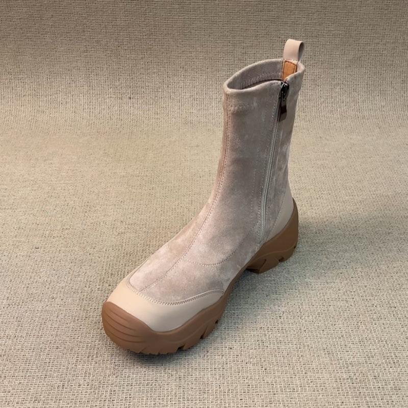 

Soft leather version~ 5.5cm casual and comfortable round head side zipper sports short boots versatile commuting daily thick-soled thin boots 40 абрикосовый