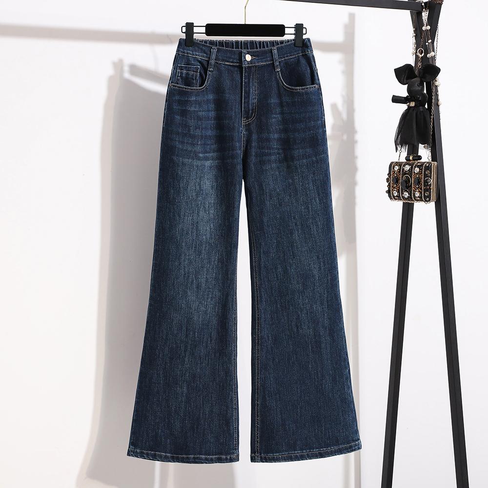 DIMANAF 2026 Autumn Winter New Plus Size Women Jeans Elastic Waist Denim Pants Casual Loose Lady Long Pants Blue