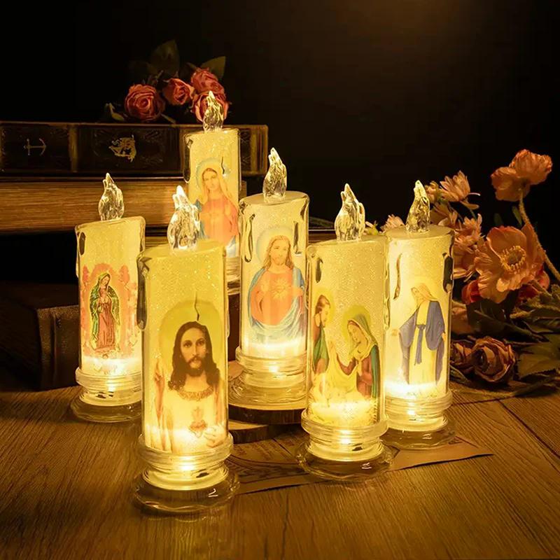 Jésus Vierge Christ Lampe Bougie LED Romantique Sans Flamme Bougie Chauffe-Plat Religieuse Veilleuse Ornement Décoratif de Bureau