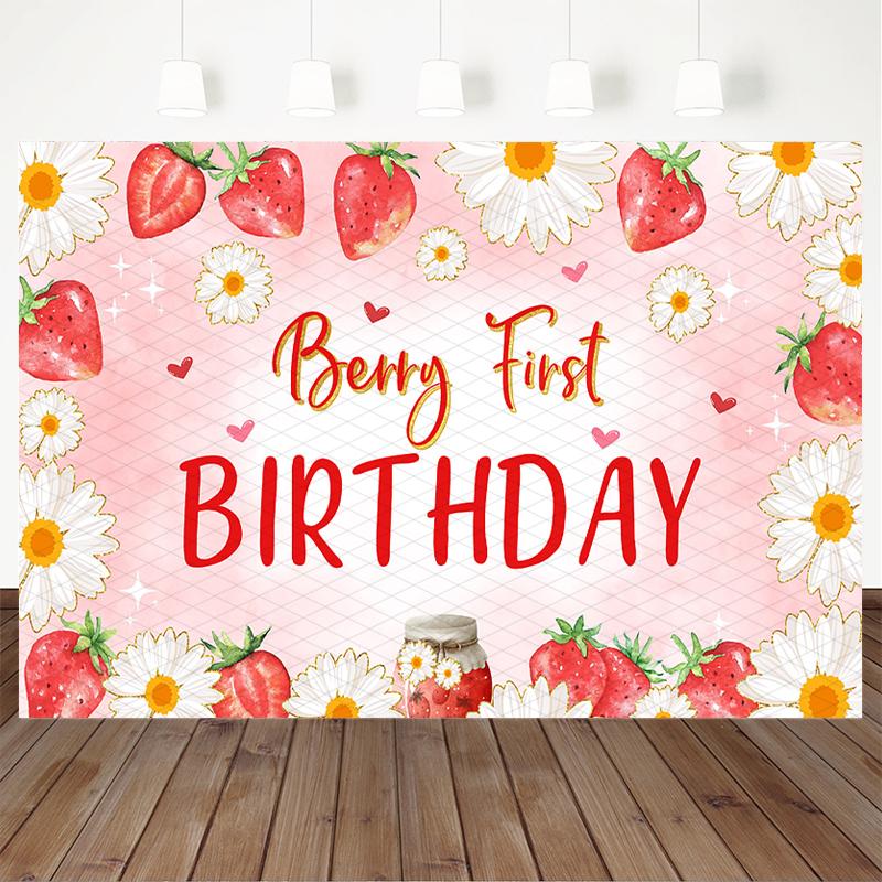 Mocsicka Berry First Birthday Photography Backdrop Pink Strawberry Daisy Background Sweet Party Newborn Cake Smash Photo Booth