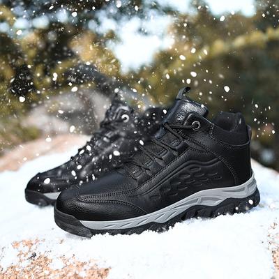 Mode Hommes Hiver Bottes de Neige à lacets mode Imperméable Cuir Baskets Peluche Chaudes Hautes Bottines Homme Extérieur Hommes Bottes de Randonnée