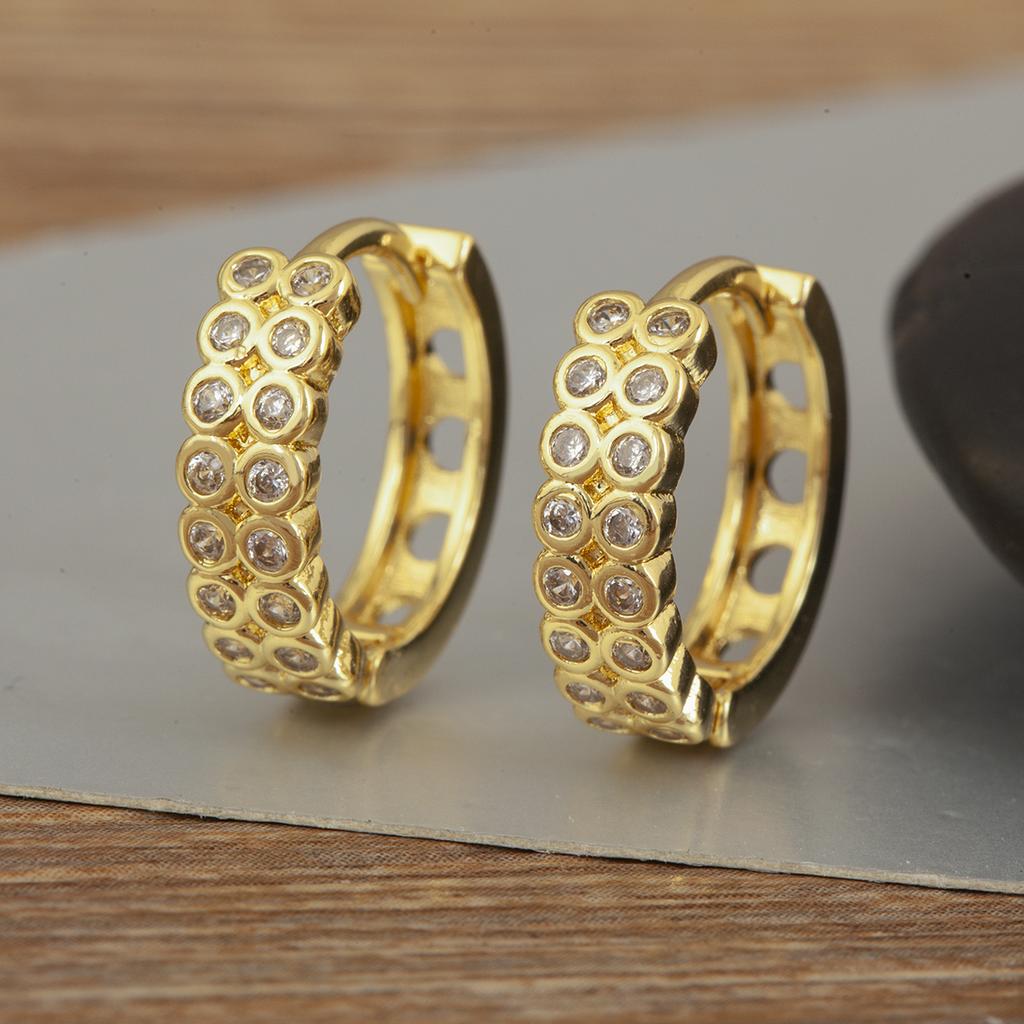 Nidin New Trendy Female S/M/L Sizes Round Earrings For Women Copper Shiny Crystal Zircon Charm Ear Jewelry Wedding Party Gifts