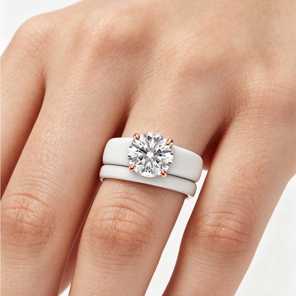 Round Cut Cubic CZ Ring with 2 Layers of White Silicone Ring, Modern Thick Rose Gold Plated Declaration Ring, Daily Jewelry