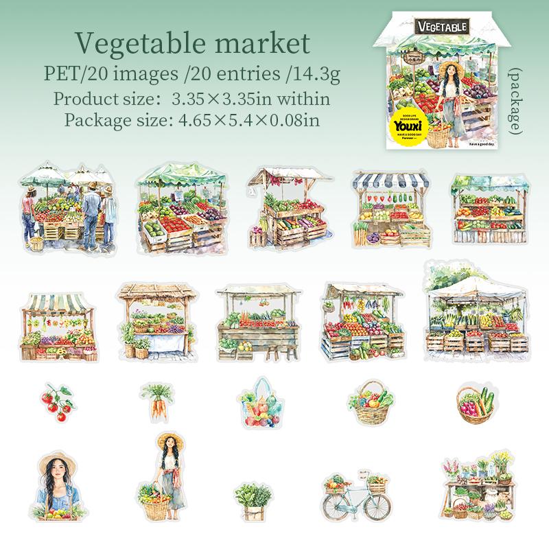 20Sheets/bag Small Bazaar Series Street Scenery Stickers Landscape Hand Account Collage Material DIY Photo Frame Card Decorative