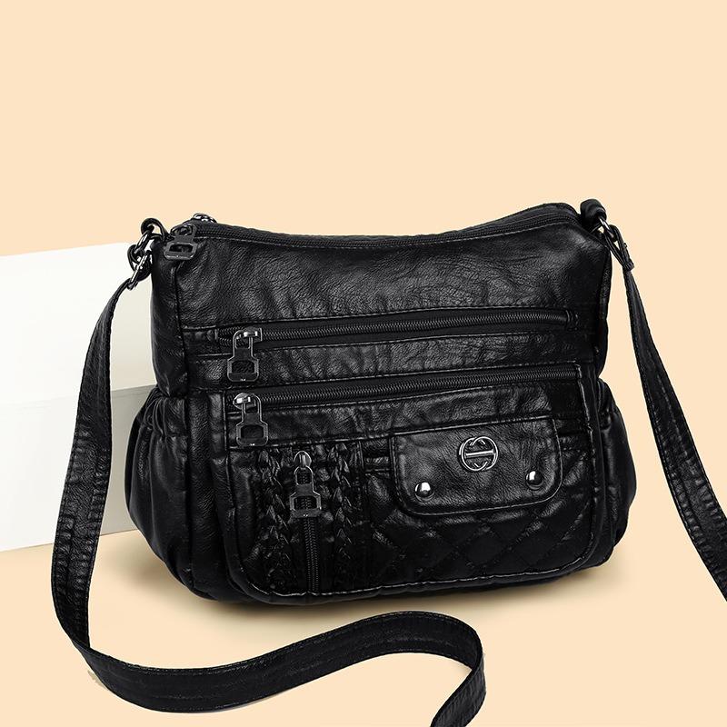 New women's bag mother bag single shoulder trendy women's oblique span bag washed leather satchel