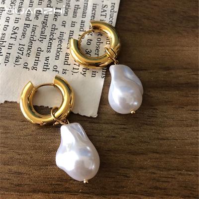 Baroque Irregular Imitation Pearl Pendant Hoop Earrings for Women Girls INS Fashion Wedding Party Jewelry Gifts 2024