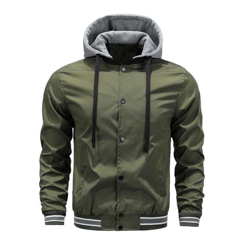 Removable Single-layer Breathable Fabric Men's Baseball Uniform Jacket with Hood