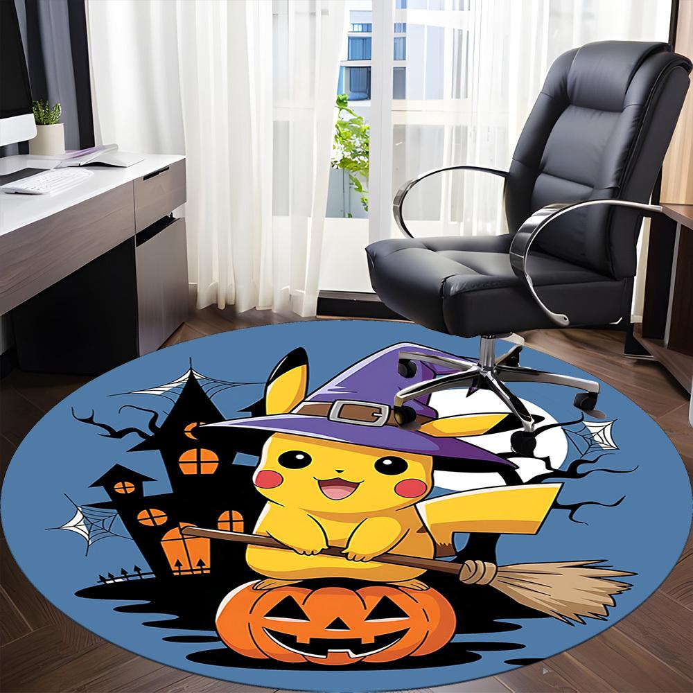 1pc Halloween Pikachu Office Round Area Rug, Under Office Chairs Bedroom Living Room Home Decor  a1022250