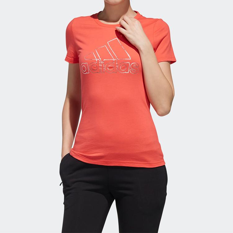 Adidas Sporty Pullover Crew Neck Short Sleeve T-Shirt Women Tops Coral-Pink FJ1108
